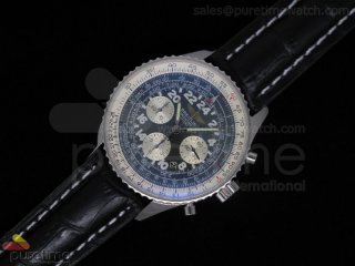 Navitimer Cosmonaute Stainless Steel Black Dial Black Leather Strap A7750