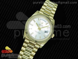 Day Date II YG 1:1 Best Edition Silver Dial Crystal Markers on YG Bracelet A3255 (Same Serials Card)