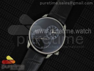 Grande Seconde Enamel Tilted SS Black Dial on Black Leather Strap A23J