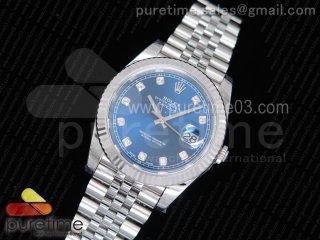 DateJust 41 126334 1:1 Best Edition Fluted Bezel Blue Dial Diamonds Markers on SS Jubilee Bracelet A3235 (Same Serials Card)