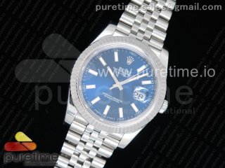 DateJust 41 126334 Noob 1:1 Best Edition Fluted Bezel Blue Dial Stick Markers on SS Jubilee Bracelet A3235