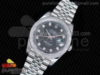 DateJust 41 126334 1:1 Best Edition Fluted Bezel Black Dial Diamonds Markers on SS Jubilee Bracelet A3235 (Same Serials Card)