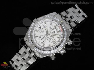 Chronomat Evolution SS Diamonds Bezel White Dial on SS Bracelet A7750