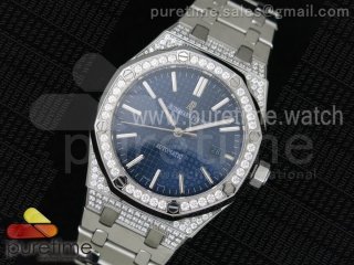 Royal Oak 41mm 15400 Lite Full Paved Diamonds Blue Dial on SS Bracelet A3120