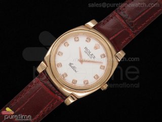 Cellini Rose Gold White Dial Diamond Marker Brown Leather Strap Swiss Quartz