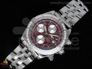 Chronomat Evolution SS Diamonds Bezel Red Dial on SS Bracelet A7750