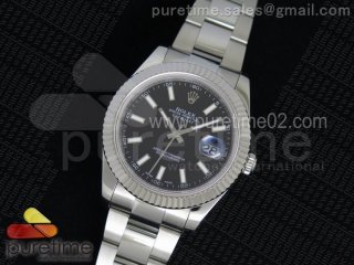 DateJust II SS Fluted Bezel Black Dial on SS Bracelet A3136