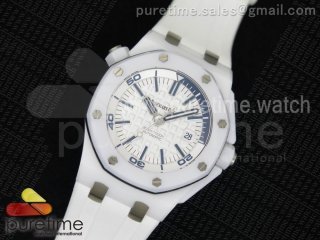 Royal Oak Offshore Diver White Ceramic JF Best Edition on White Rubber Strap A3120