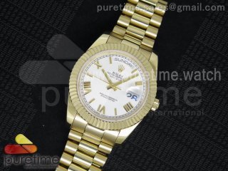 Day Date II YG White Dial Roman Numerals Markers on YG Bracelet A3255