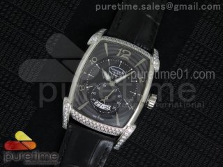 Kalpa Grande SS Black Dial Diamonds Bezel on Black Leather Strap A23J