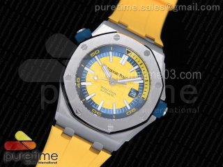 Royal Oak Offshore Diver 2017 Yellow 15710 JF 1:1 Best Edition on XS Rubber Strap A3120 (Free Rubber Strap)