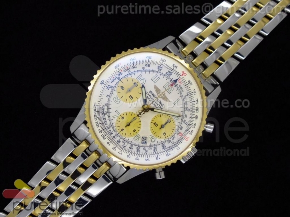 Navitimer Cosmonaute SS White Dial with Yellow Sub-Dials on YG/SS Bracelet A7750