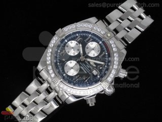 Chronomat Evolution SS Diamonds Bezel Black Dial on SS Bracelet A7750