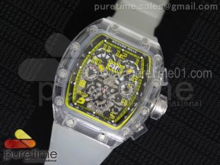 RM011 Transparent Case Yellow/Black Bezel Skeleton Dial on White Rubber Strap A7750