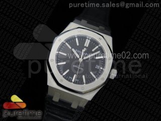 Royal Oak 37mm 15450 SS JF 1:1 Best Edition Black Dial on Black Leather Strap A3120