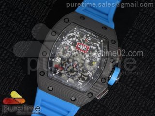 RM 011 PVD Forge Carbon Black Inner Bezel Skeleton Dial on Blue Rubber Strap A7750