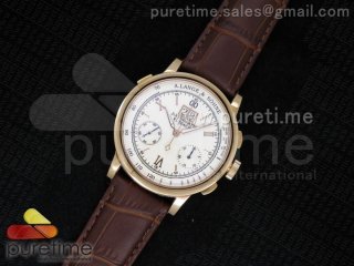 Datograph Flyback RG White Dial on Brown Leather Strap A23J