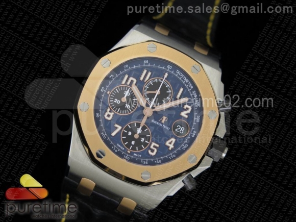 Royal Oak Offshore JF Best Edition SS Case RG Bezel Blue Dial on Black Leather Strap A3126