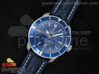 Super Ocean Heritage SS Blue Dial on Blue Leather Strap A2824