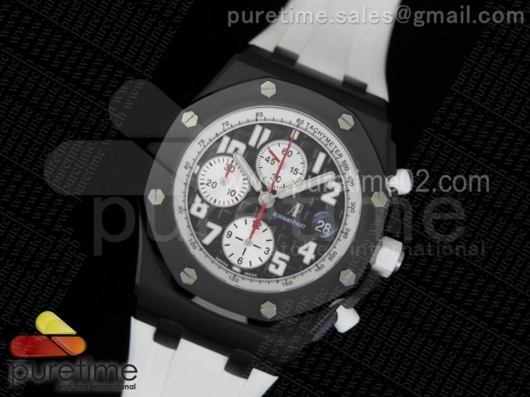 Royal Oak Offshore Black & White Marcus Edition JF on White Rubber Strap A7750 (Free Black Strap)