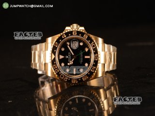 GMT-Master II Clone 3135 Automatic Yellow Gold Case With Ceramic Bezel Black Dial 116718 BK (BP)