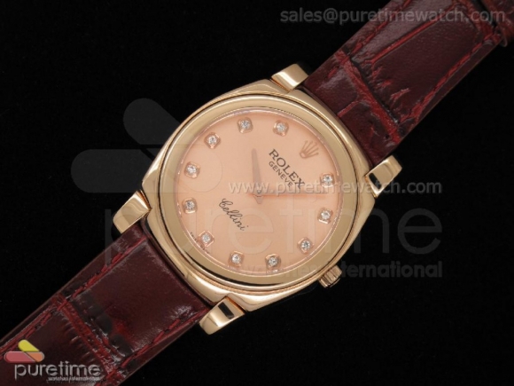 Cellini Rose Gold RG Dial Diamond Marker Brown Leather Strap Swiss Quartz