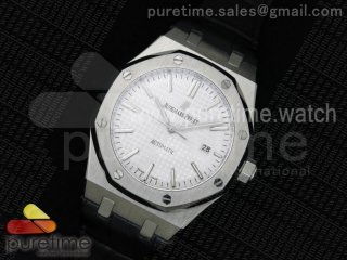 Royal Oak 41mm 15400 Lite Silver Dial on Black Leather Strap A3120