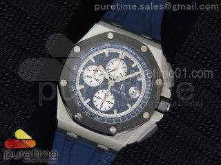 Royal Oak Offshore 44mm SS Noob 1:1 Best Edition Blue Dial on Blue Leather Strap A3126