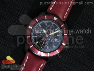 SuperOcean Heritage Chrono PVD Black Dial on Red Leather Strap A7750