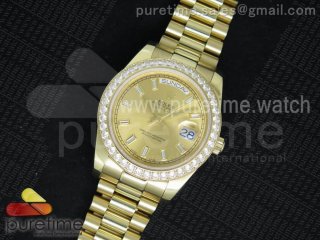 Day Date II YG Yellow Gold Dial Diamonds Bezel Crystal Markers on YG Bracelet A3255