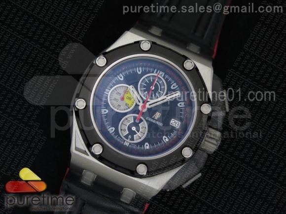 Royal Oak Offshore Grand Prix SS Lite Black Dial on Black Leather Strap Jap Quartz