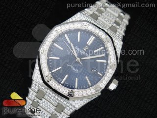 Royal Oak 41mm 15400 SS Full Paved Diamonds Blue Dial on Diamonds Bracelet A23J