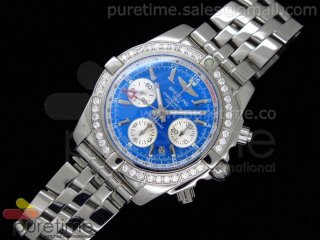 Chronomat B01 GMT SS Blue Dial Diamond Bezel on Bracelet