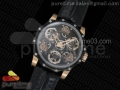 Tourbillon of Tourbillons PVD/RG Skeleton Dial on Black Leather Strap A23J