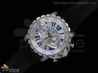 Excalibur Chrono SS White Dial Rubber Strap