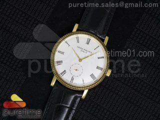 Calatrava 5119 Manual Winding YG White Dial on Black Leather Strap A23J