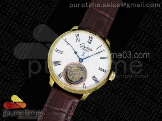 Senator Meissen Tourbillon YG White Dial on Brown Leather Strap