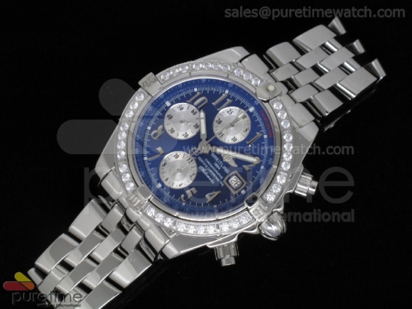 Chronomat Evolution SS Diamonds Bezel Blue/White Dial on SS Bracelet A7750