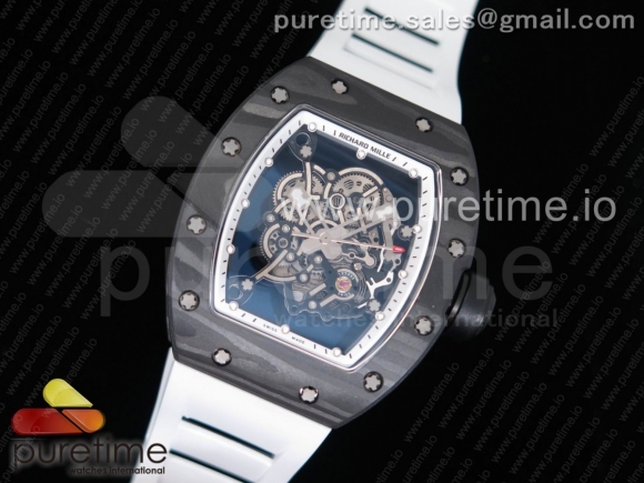 RM055 Forged Carbon Titanium Case KVF Best Edition Skeleton Dial White Inner Bezel Black on White Rubber Strap MIYOTA8215 V2