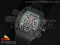 RM 011 PVD Forge Carbon Lemans Green Inner Bezel Skeleton Dial on Black Rubber Strap A7750