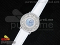 Happy Sport Diamonds SS Blue MOP Dial on White Leather Strap Swiss Quartz