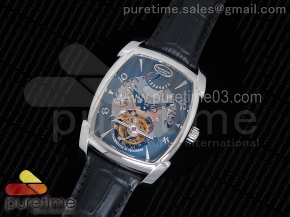 Kalpa Grande Tourbillon Real PR SS Gray Skeleton Dial on Black Leather Strap