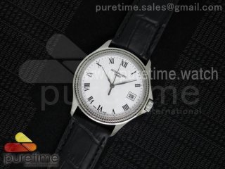 Calatrava Automatic SS White Dial on Black Leather Strap A324SC