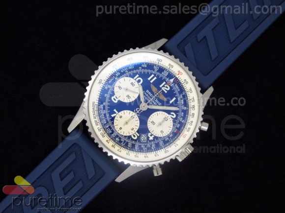 Navitimer Cosmonaute SS Blue Dial with White Sub-Dials on Blue Rubber Strap A7750