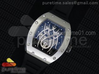 RM 19-01 Tourbillon SS Skeleton Spider Dial on Black Rubber Strap 6T51