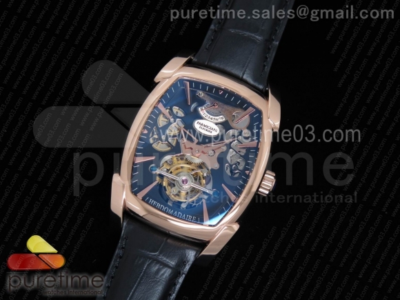 Kalpa Grande Tourbillon Real PR RG Black Skeleton Dial on Black Leather Strap