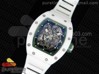 RM055 White Ceramic Green Inner Bezel Skeleton Dial on White Rubber Strap MIYOTA8215