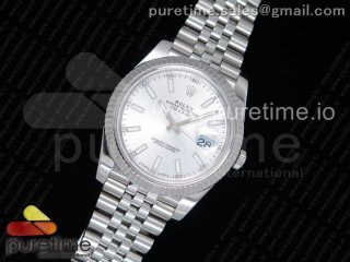 DateJust 41 126334 Noob 1:1 Best Edition Fluted Bezel Silver Dial Stick Markers on SS Jubilee Bracelet A3235