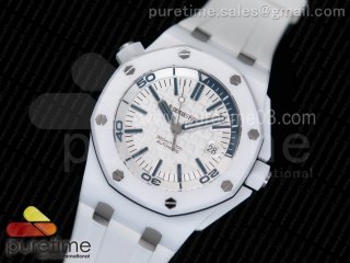 Royal Oak Offshore Diver Real White Ceramic XF Best Edition on White Rubber Strap A3120