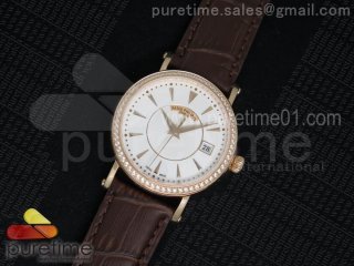 Calatrava 5153 RG White Dial Diamonds Bezel on Brown Leather Strap A324SC